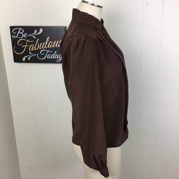 Vintage Brown Button Down Pin-tuck Blouse - Picture 3 of 6